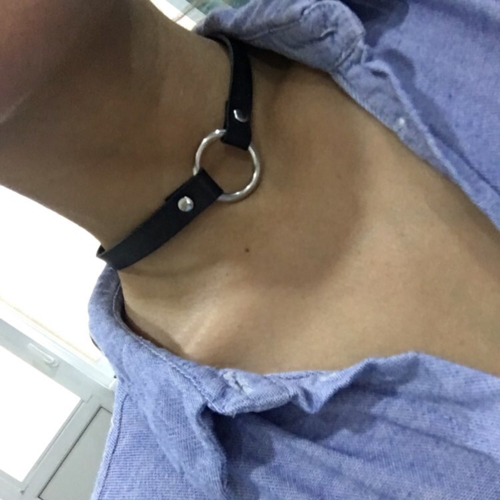 Black Faux Leather Chocker with Ring